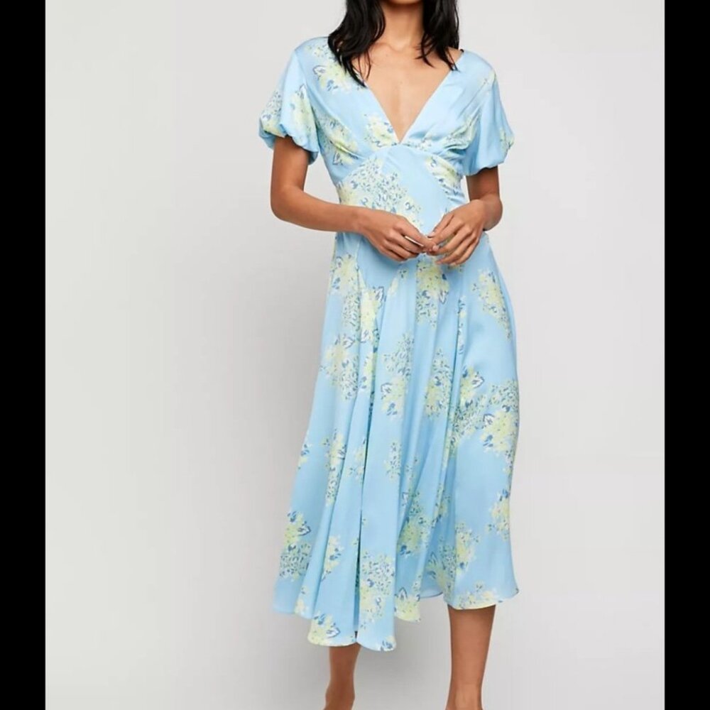 Women’s Free People Laura Midi Dress in Blue Floral US Size 8